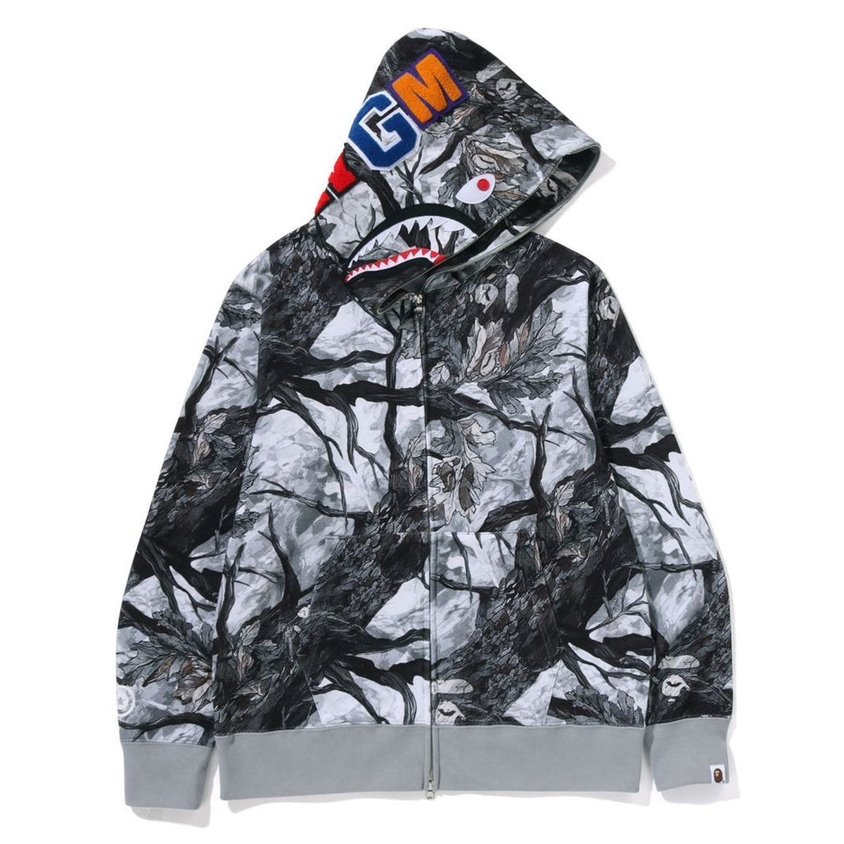 A BATHING APE BAPE TREE EDGE CAMO SHARK FULL ZIP HOODIE WHITE
