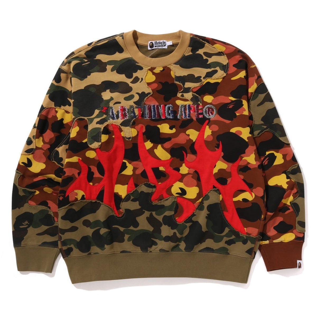 A BATHING APE BAPE 1ST CAMO UPCYCLED RELAXED FIT CREWNECK SWEAT SHIRT MULTI