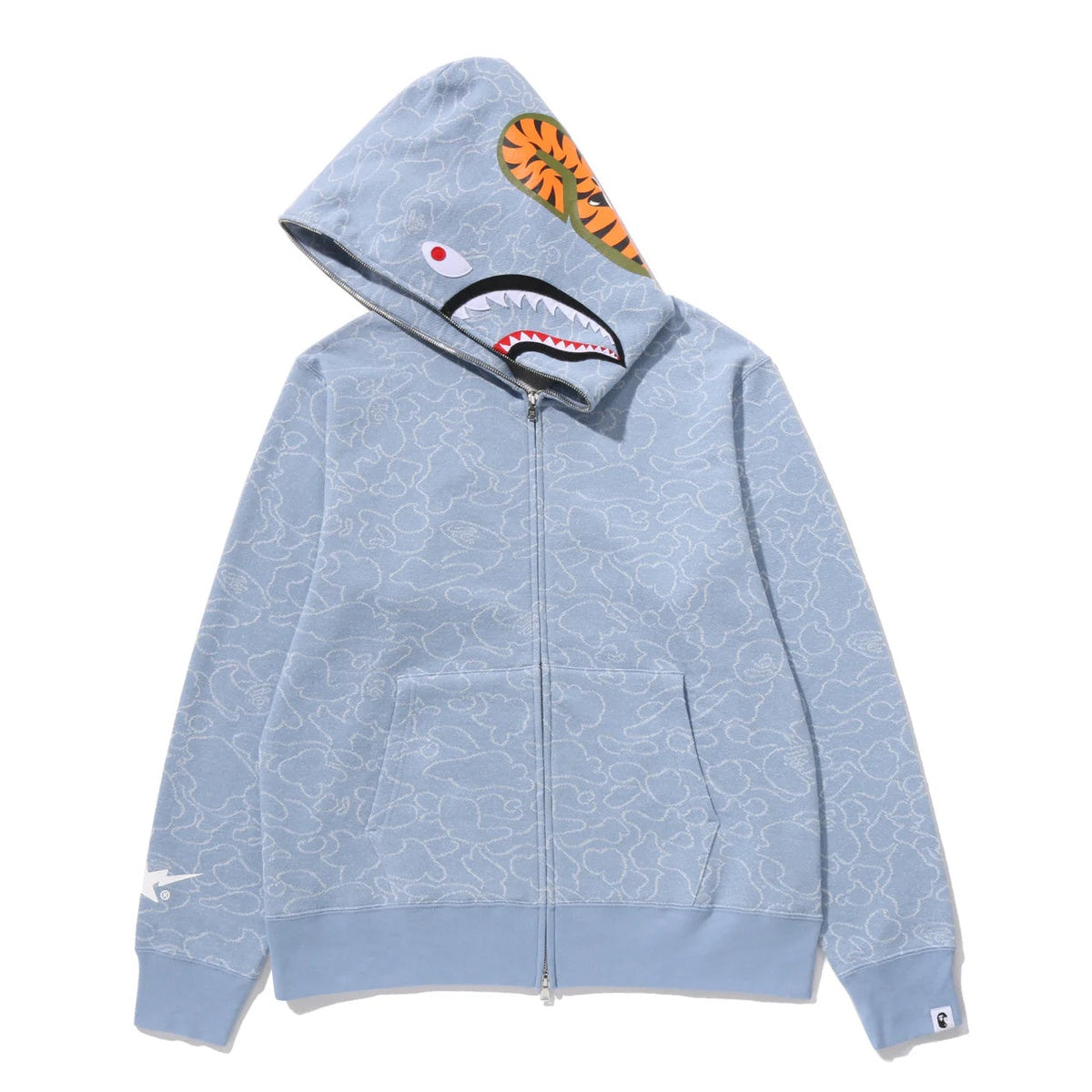 A BATHING APE BAPE OVO NEON 1ST CAMO JACQUARD SHARK FULL ZIP HOODIE INDIGO