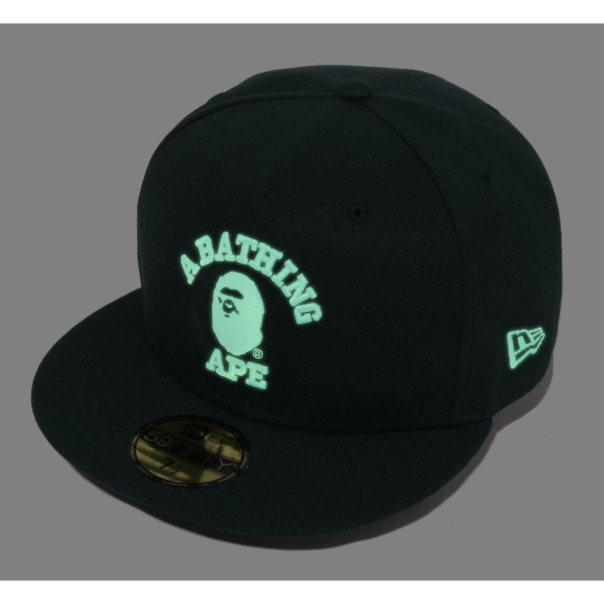 A BATHING APE BAPE NEW ERA 59 FIFTY GLOW IN THE DARK COLLEGE CAP GREEN