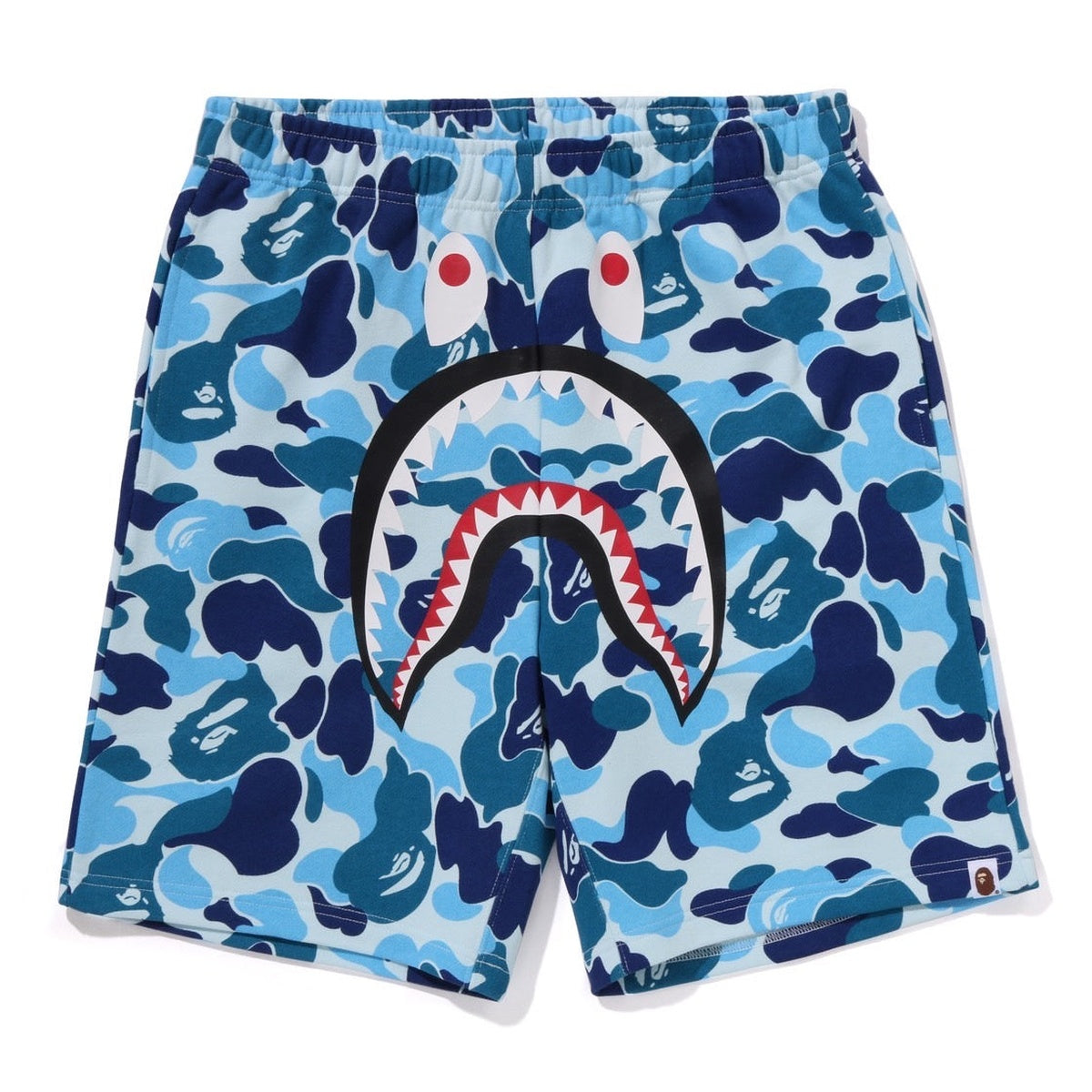 A BATHING APE BAPE ABC CAMO SHARK SWEAT SHORTS BLUE
