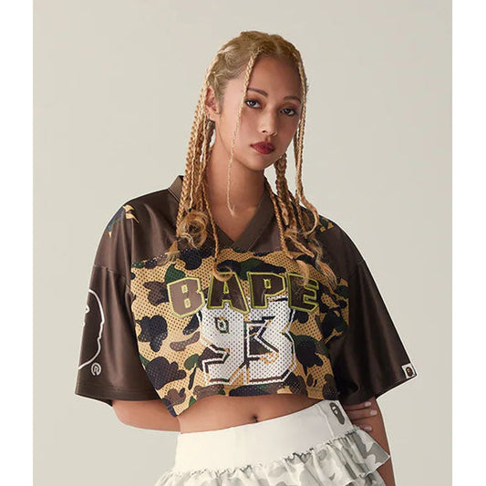 A BATHING APE Ladies' 1ST CAMO BAPE CROPPED FOOTBALL TEE YELLOW
