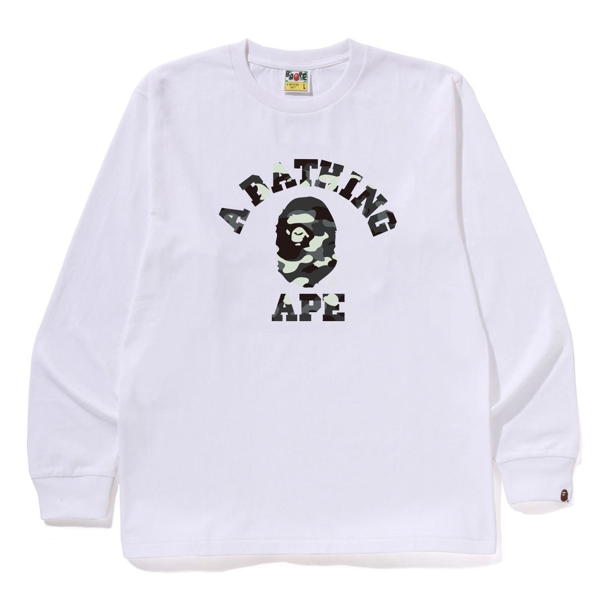 A BATHING APE BAPE CITY CAMO COLLEGE L/S TEE WHITE