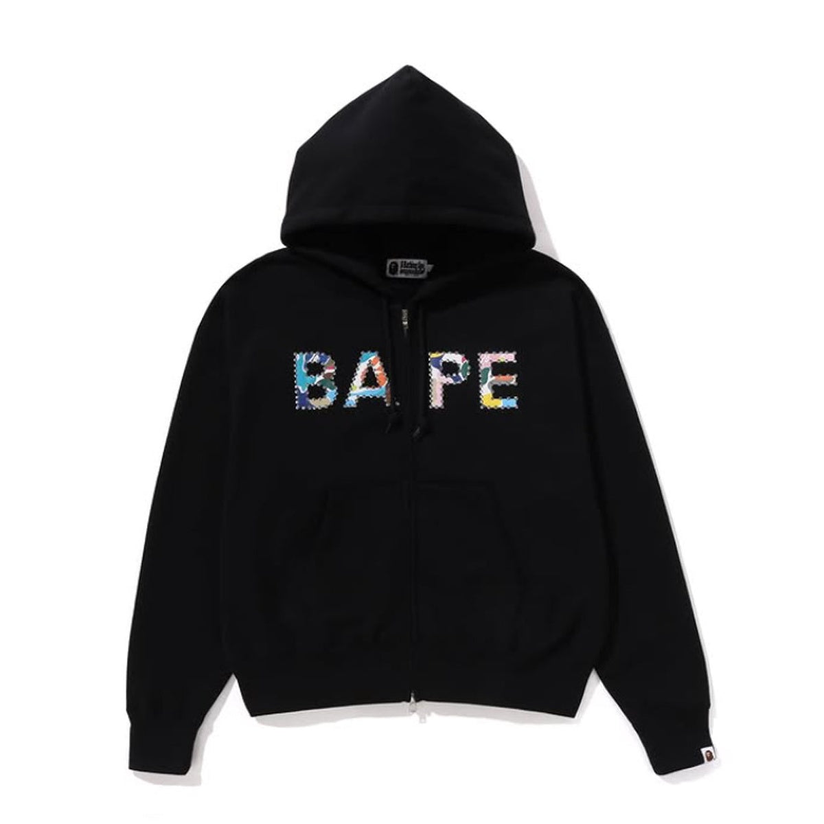A BATHING APE BAPE Ladies' MULTI CAMO CRYSTAL LOGO WIDE ZIP HOODIE BLACK
