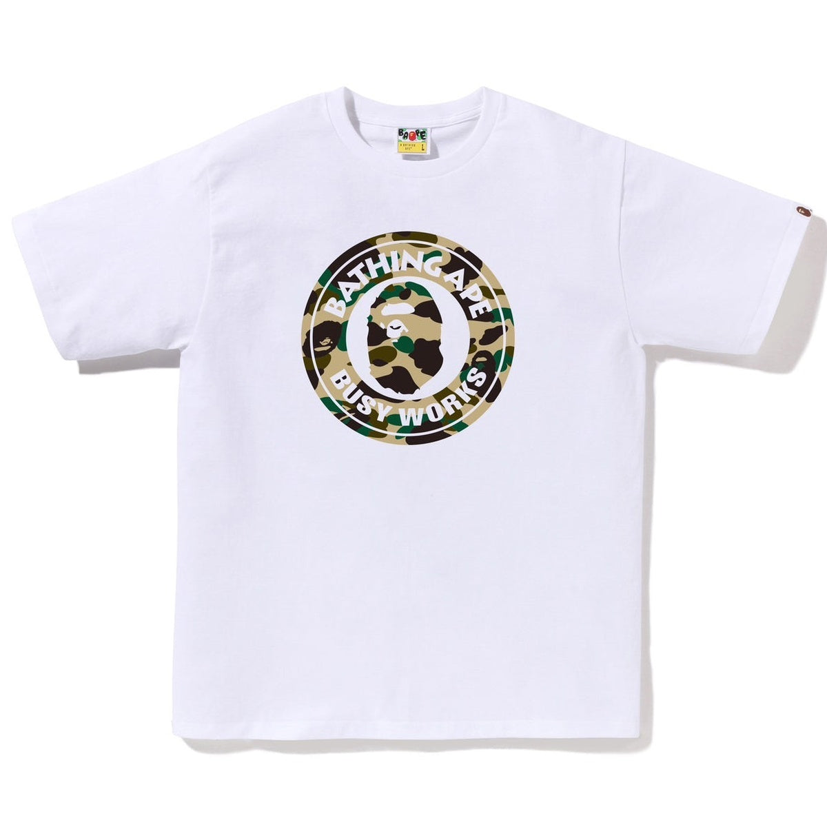 A BATHING APE BAPE 1ST CAMO BUSY WORKS TEE WHITE YELLOW
