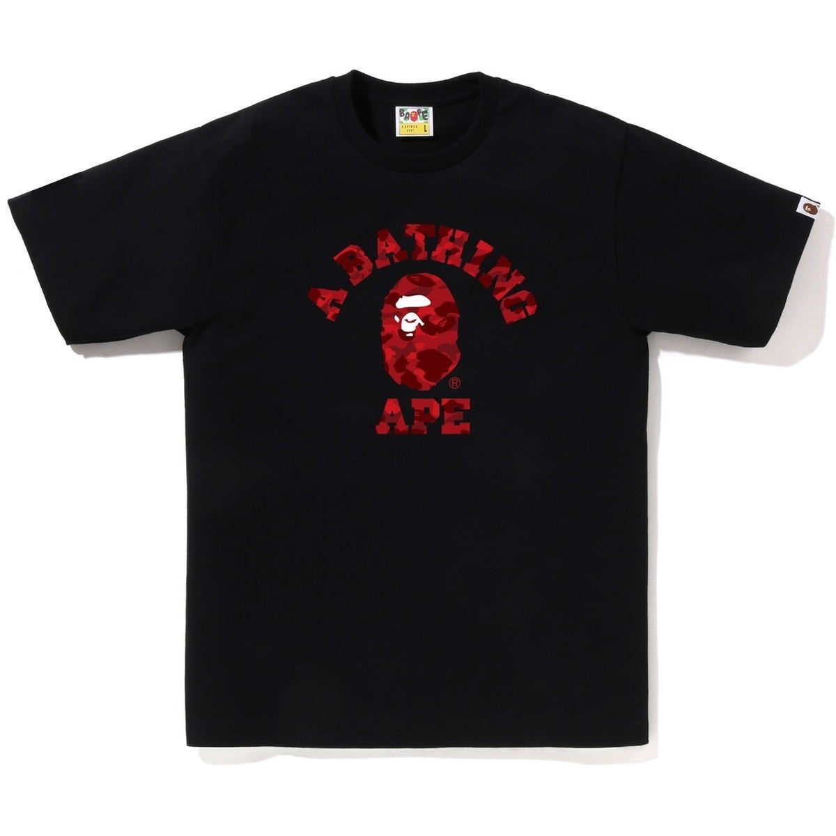 A BATHING APE BAPE COLOR CAMO COLLEGE TEE BLACK RED
