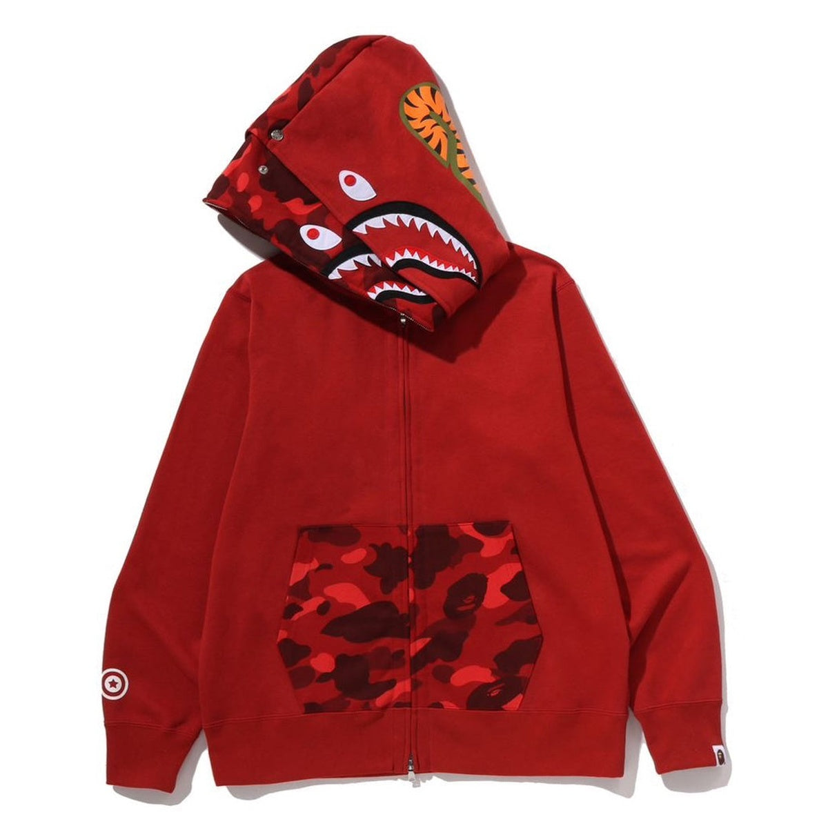 A BATHING APE BAPE COLOR CAMO SHARK FULL ZIP DOUBLE HOODIE RED