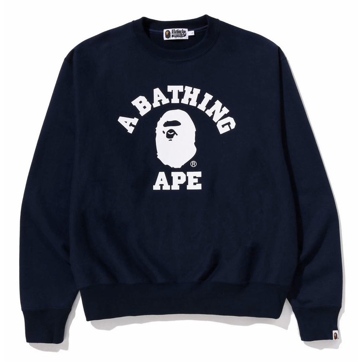 A BATHING APE BAPE CLASSIC COLLEGE CREWNECK SWEAT SHIRT NAVY