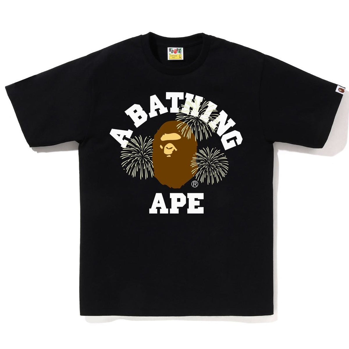 A BATHING APE BAPE FIREWORK COLLEGE TEE BLACK
