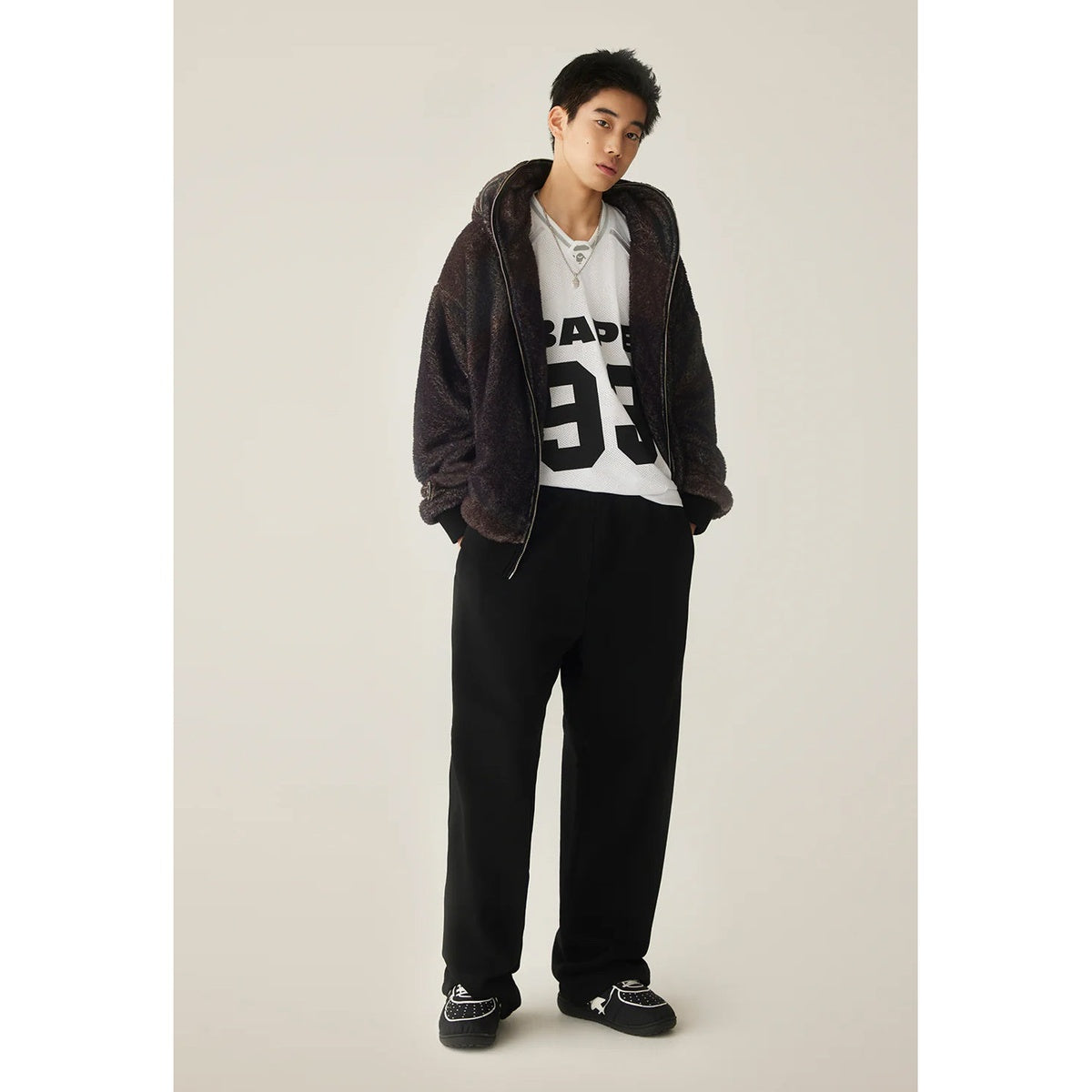 A BATHING APE BAPE LINE CAMO JACQUARD RELAXED FIT FOOTBALL JERSEY WHITE