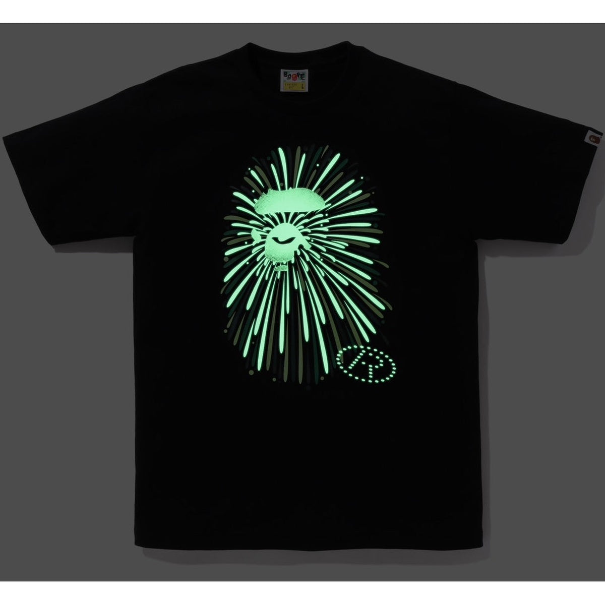 A BATHING APE BAPE APE HEAD FIREWORK TEE #1 BLACK GREEN