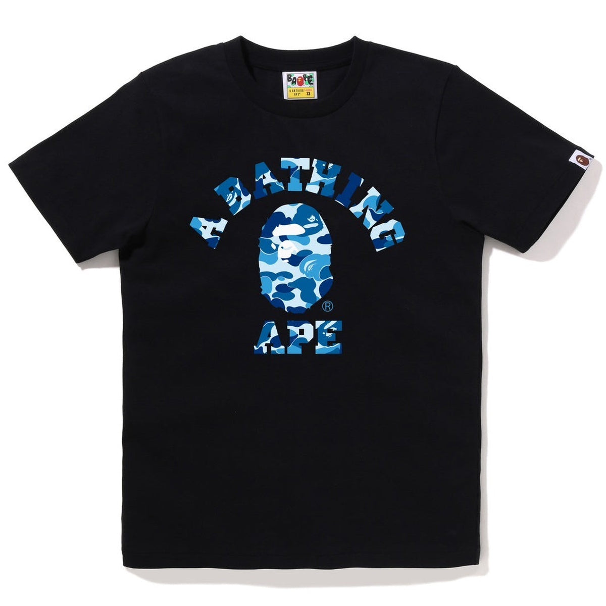 A BATHING APE BAPE Ladies' ABC CAMO COLLEGE TEE BLACK BLUE