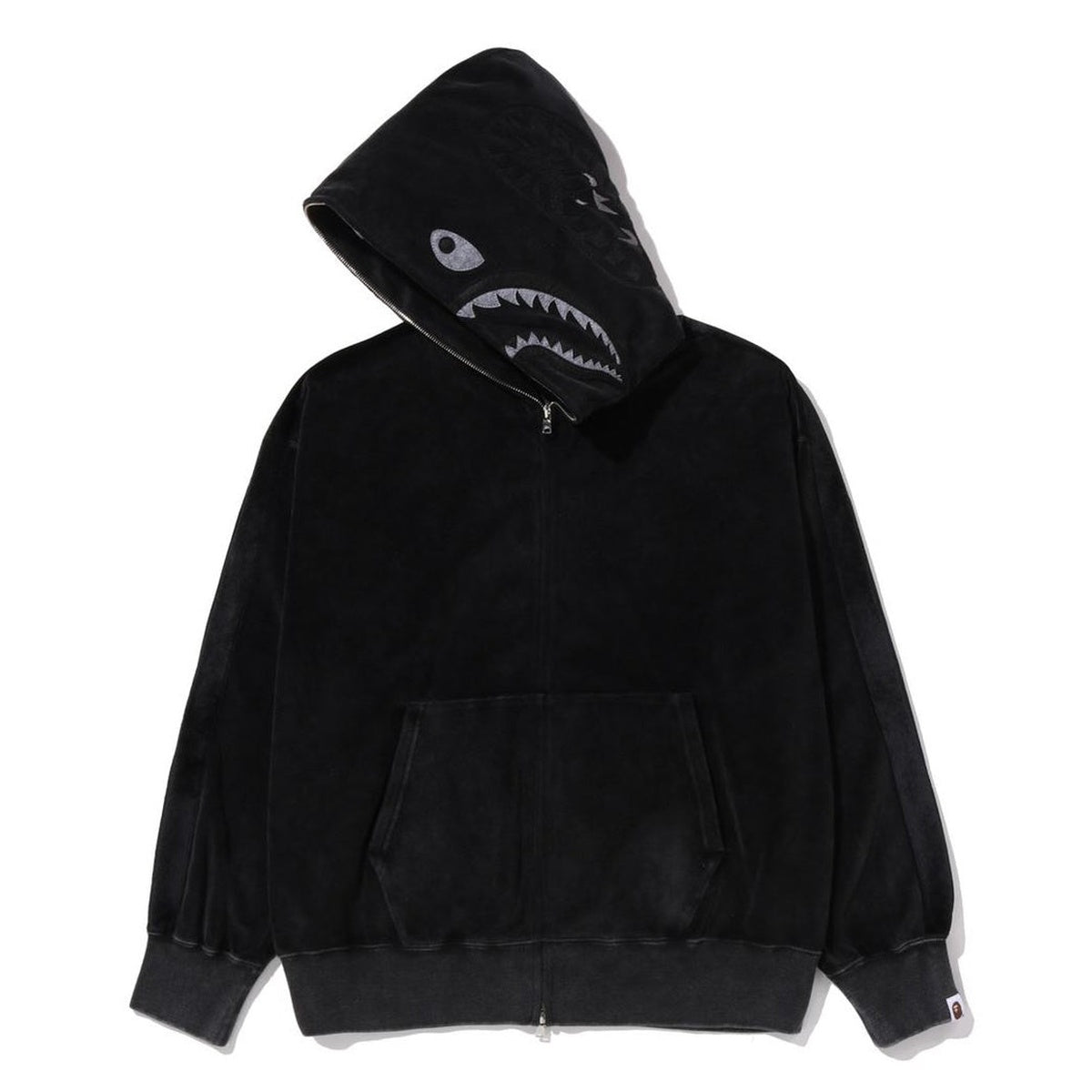 A BATHING APE BAPE SNOW WASH SHARK RELAXED FIT FULL ZIP HOODIE BLACK