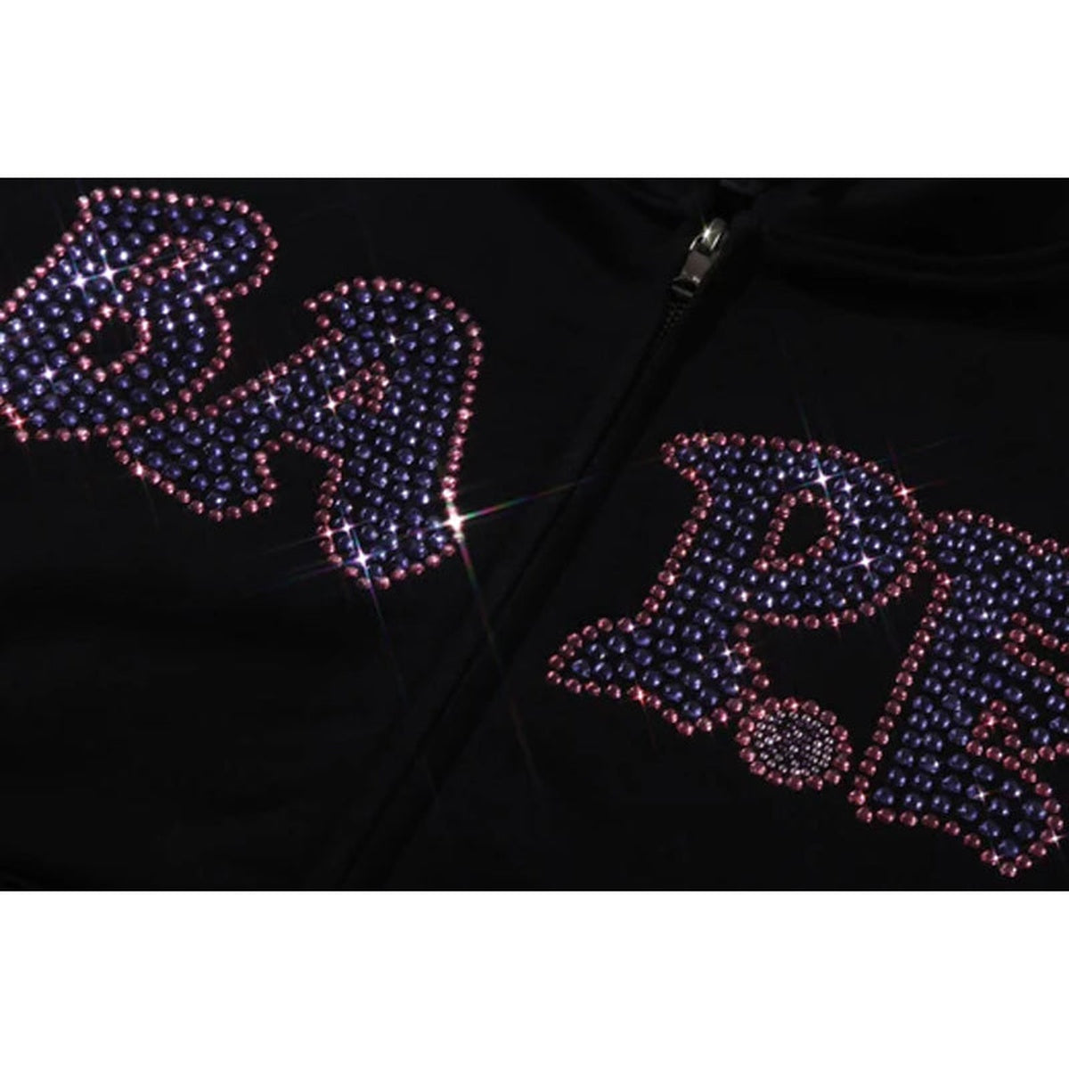 A BATHING APE Ladies' CRYSTAL STONE BAPE ZIP HOODIE BLACK