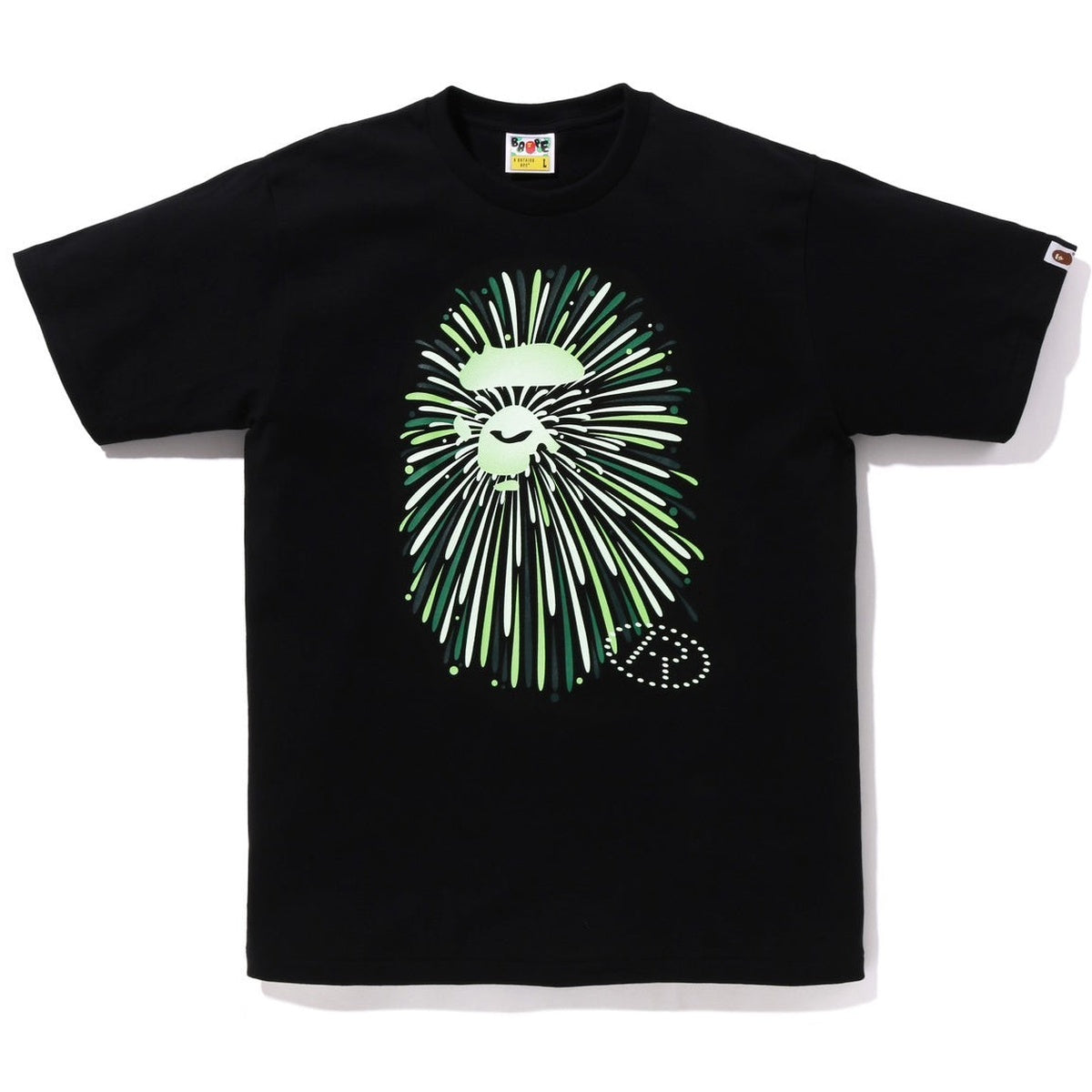 A BATHING APE BAPE APE HEAD FIREWORK TEE #1 BLACK GREEN