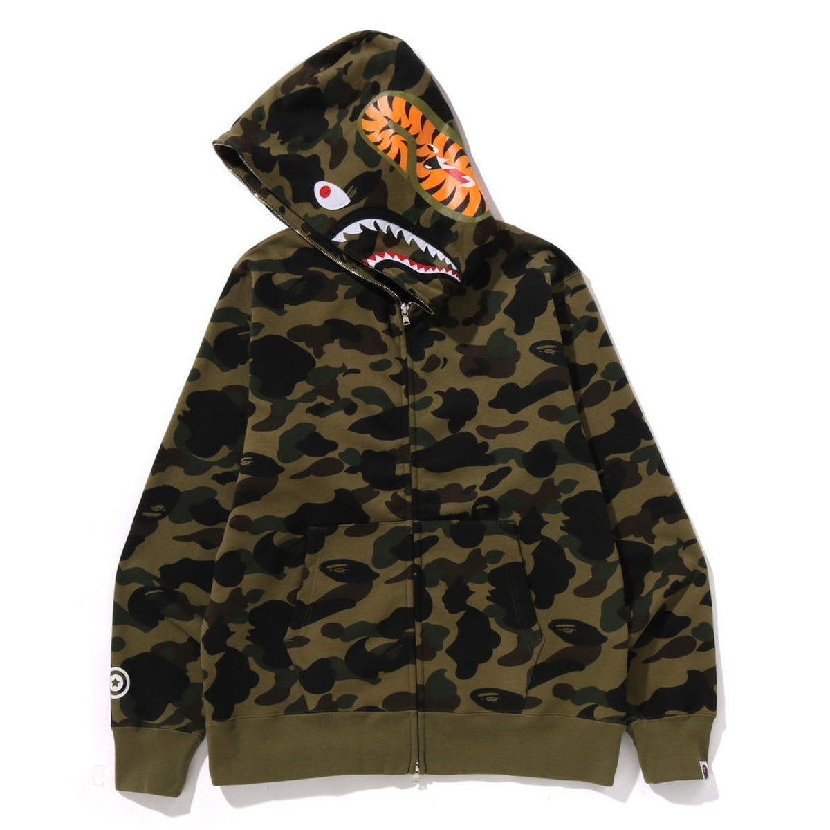 A BATHING APE BAPE 1ST CAMO SHARK FULL ZIP HOODIE GREEN