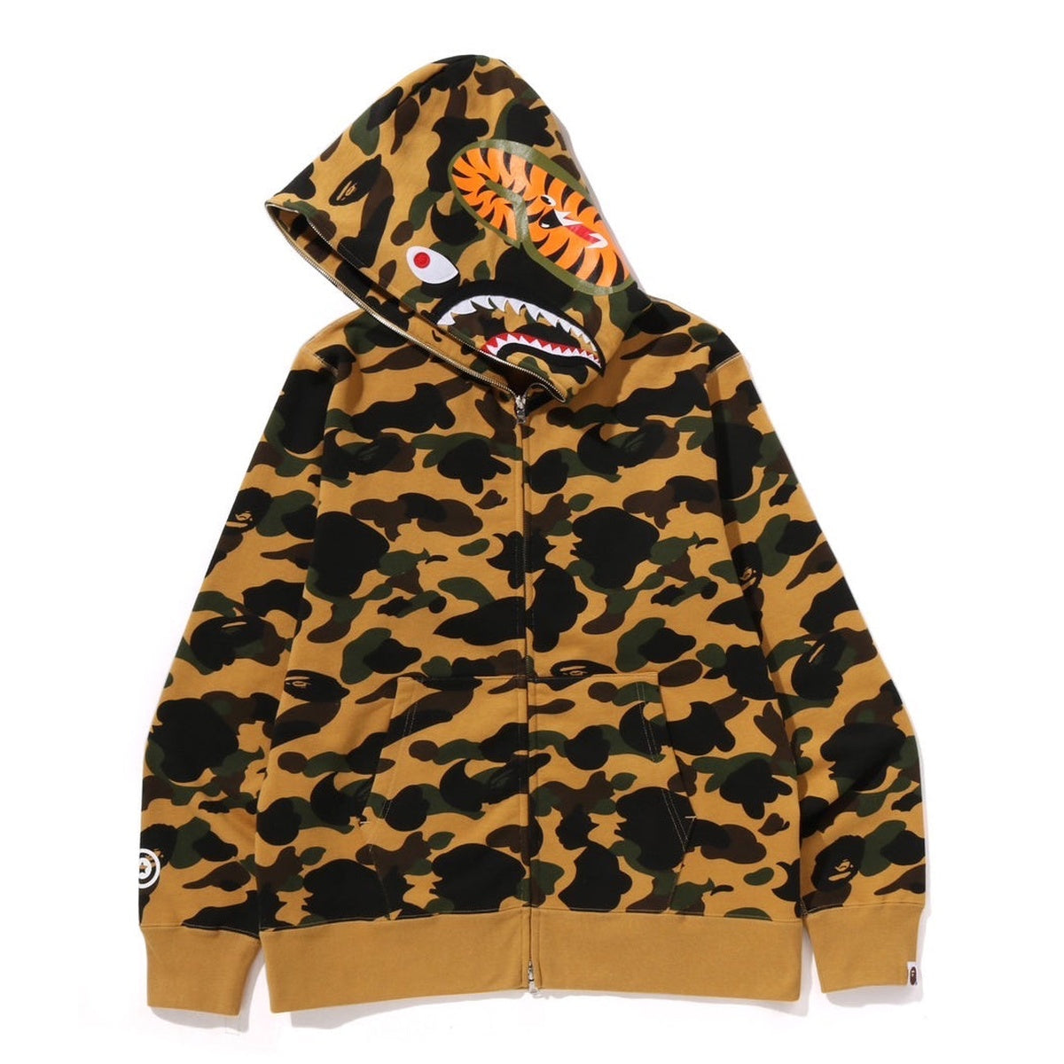 A BATHING APE BAPE 1ST CAMO SHARK FULL ZIP HOODIE YELLOW