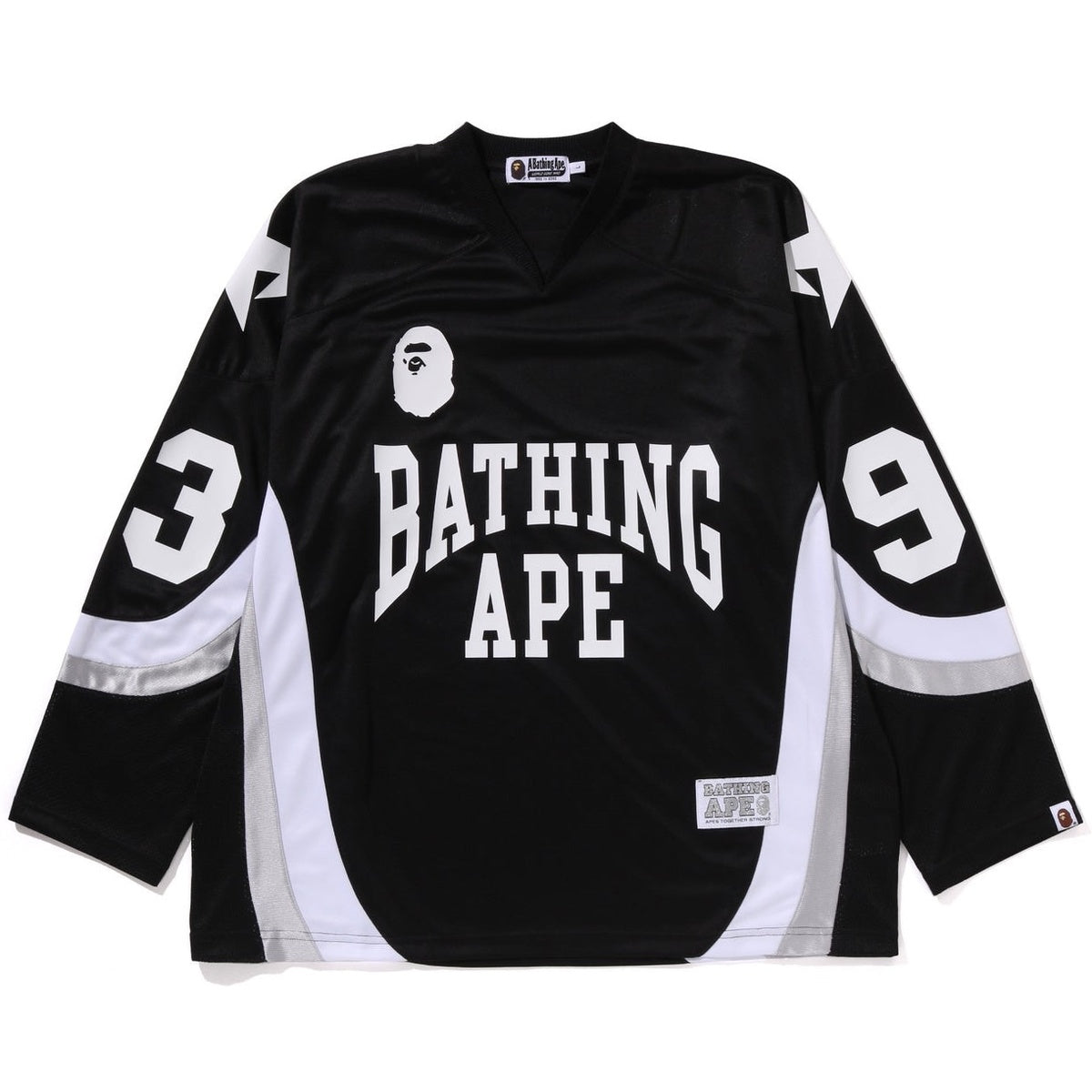 A BATHING APE BAPE LINE CAMO JACQUARD LOGO RELAXED FIT ICE HOCKEY JERSEY BLACK