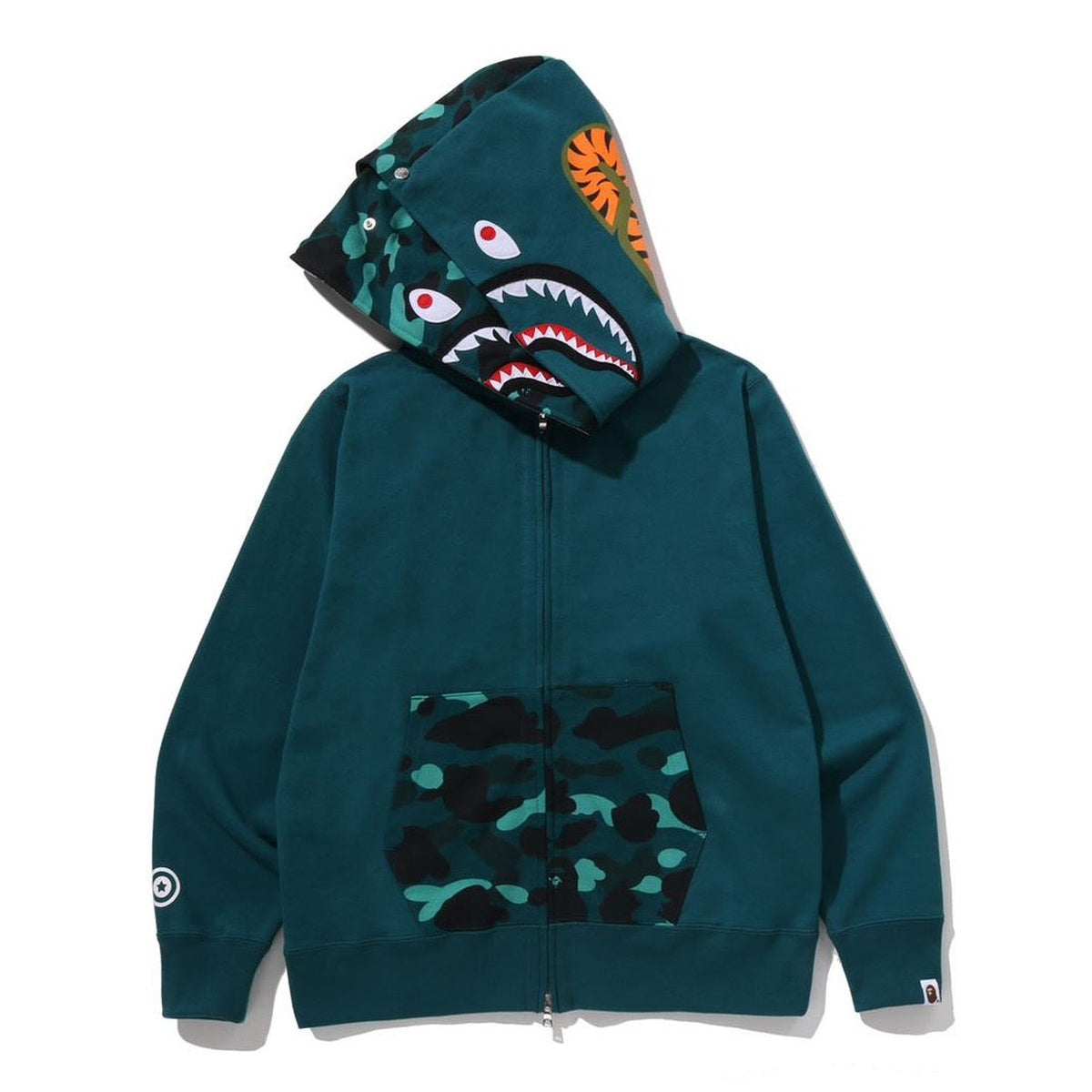 A BATHING APE BAPE COLOR CAMO SHARK FULL ZIP DOUBLE HOODIE GREEN