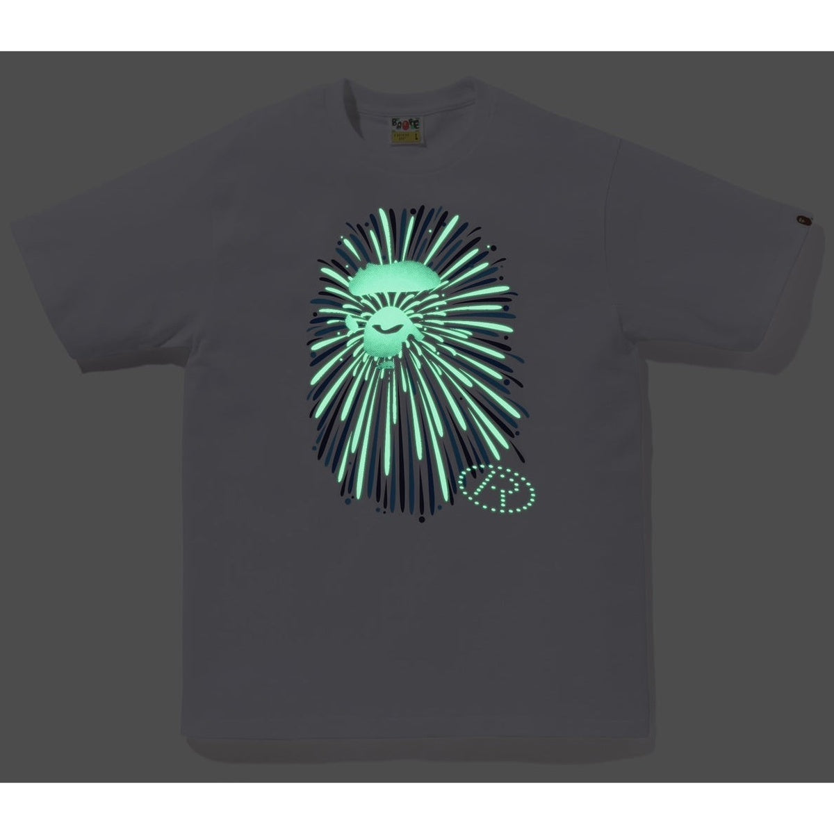 A BATHING APE BAPE APE HEAD FIREWORK TEE #1 WHITE BLUE