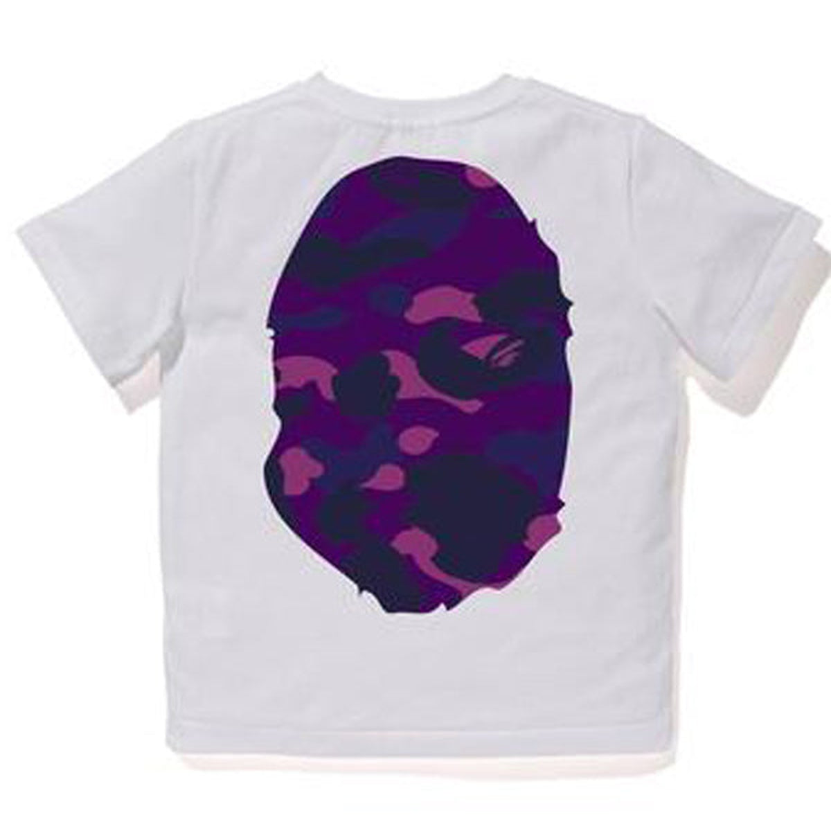 A BATHING APE BAPE KIDS COLOR CAMO BIG APE HEAD TEE WHITE PURPLE