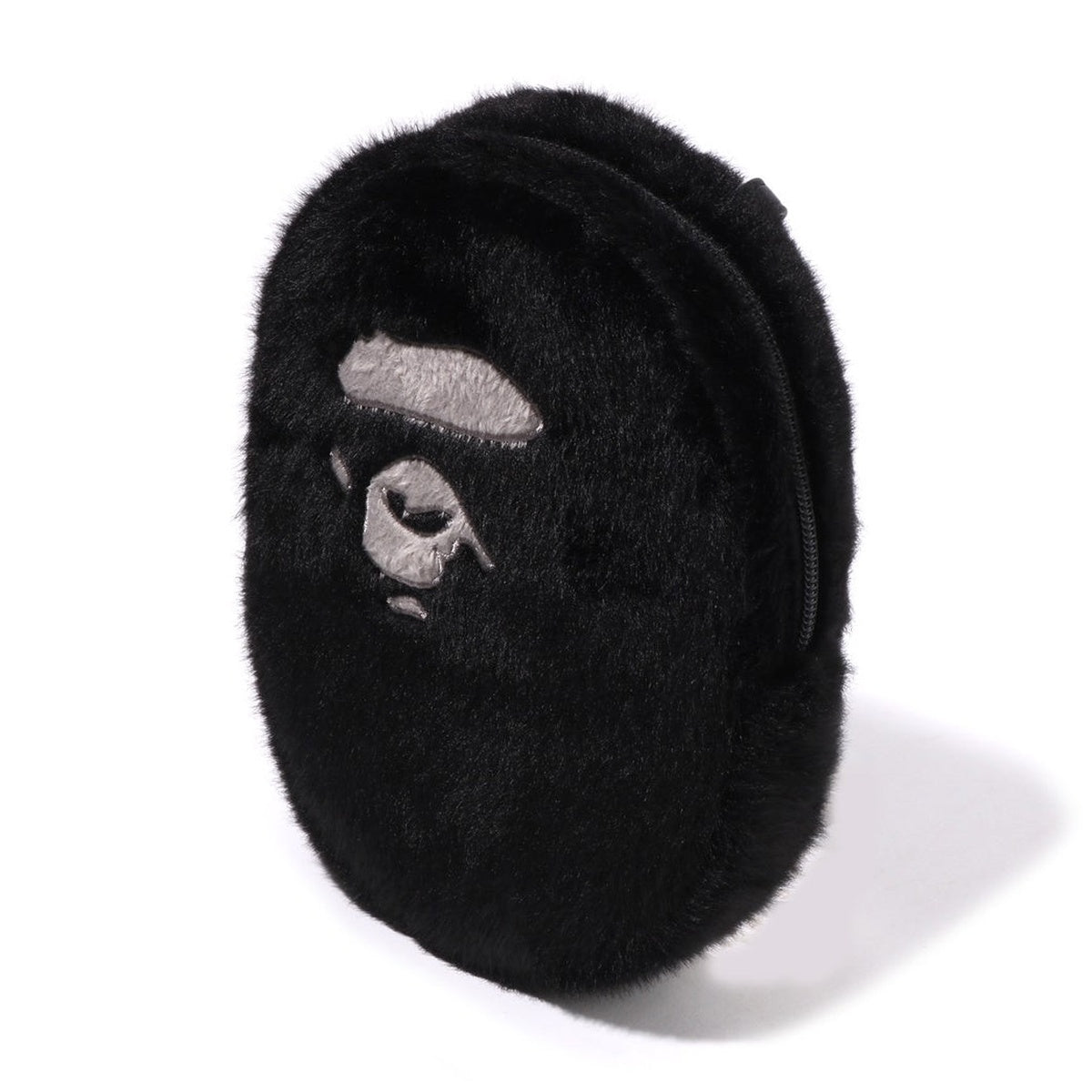 A BATHING APE BAPE APE HEAD FAUX FUR MINI SHOULDER BAG BLACK