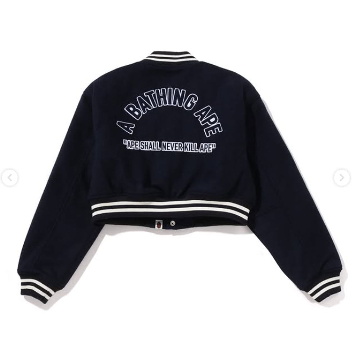 A BATHING APE BAPE Ladies' A BATHING APE BAPE CROPPED VARSITY JACKET NAVY