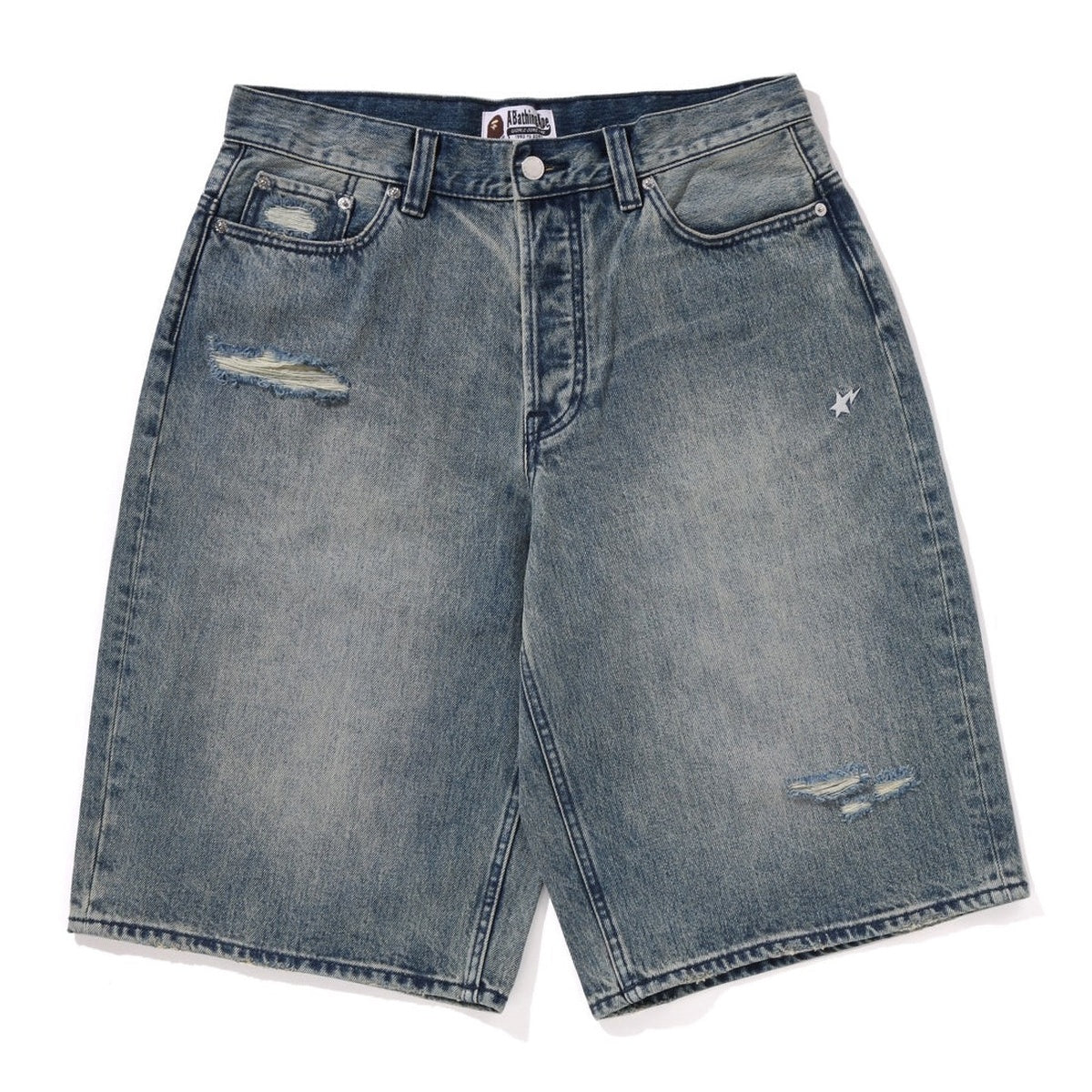 A BATHING APE BAPE STA RELAXED FIT DENIM SHORTS LIGHT INDIGO
