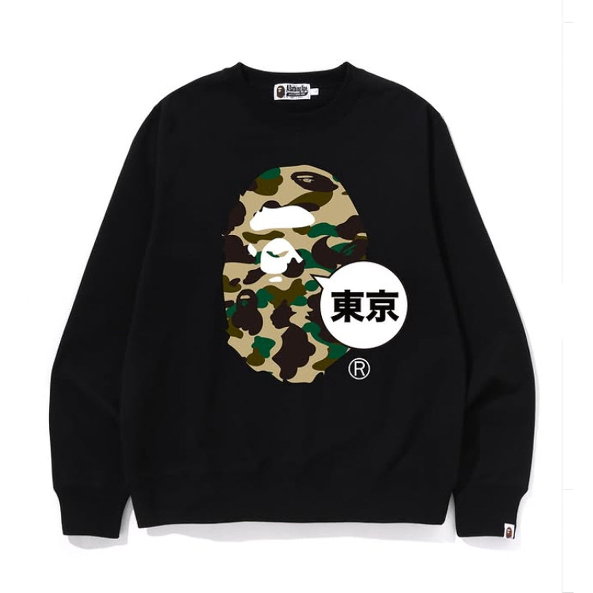 A BATHING APE BAPE 1ST CAMO TOKYO EXCLUSIVE APE HEAD CREWNECK SWEAT SHIRT BLACK