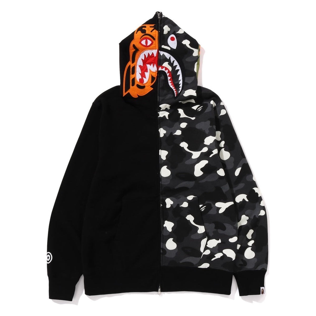 A BATHING APE BAPE CITY CAMO TIGER SHARK FULL ZIP HOODIE BLACK
