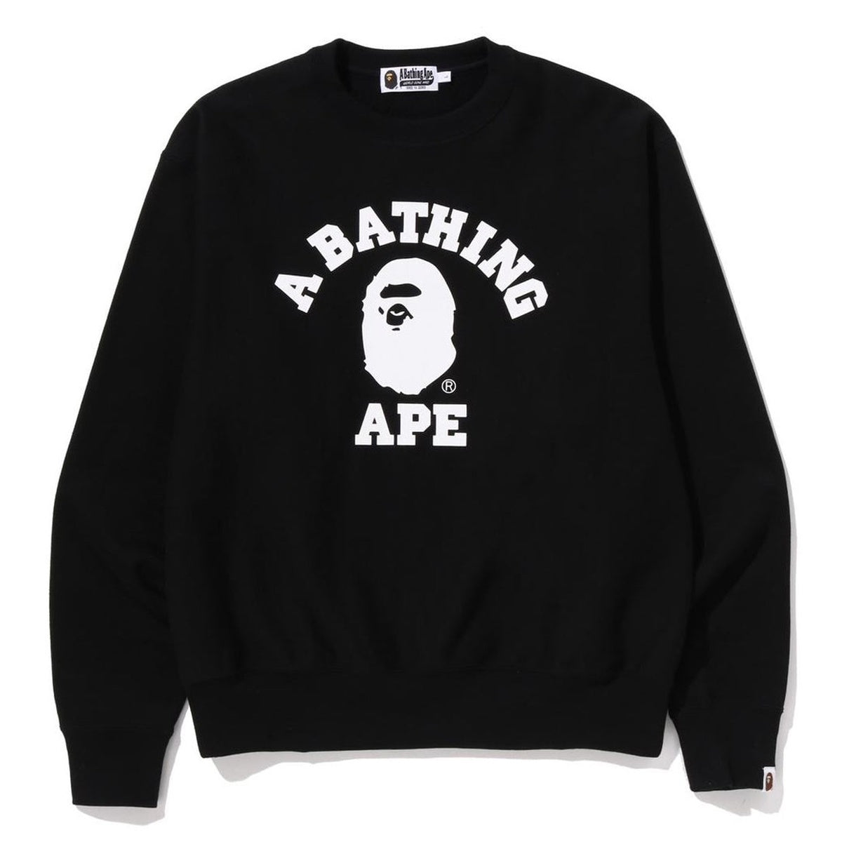 A BATHING APE BAPE CLASSIC COLLEGE CREWNECK SWEAT SHIRT BLACK