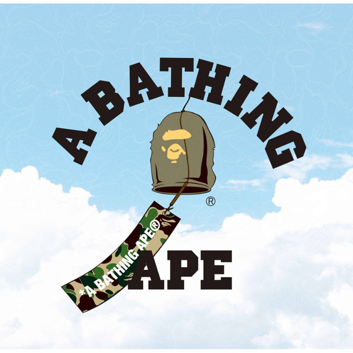 A BATHING APE BAPE JAPANESE WIND CHIMES COLLEGE TEE WHITE