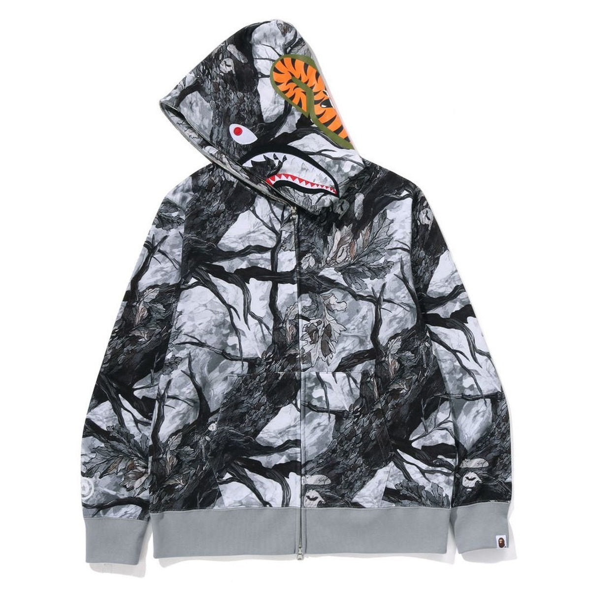 A BATHING APE BAPE TREE EDGE CAMO SHARK FULL ZIP HOODIE WHITE