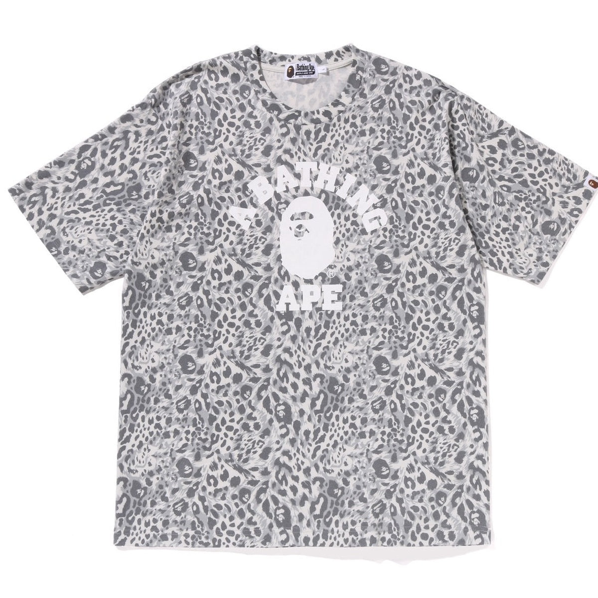 A BATHING APE BAPE WILD LEOPARD PATTERN COLLEGE RELAXED FIT TEE GRAY