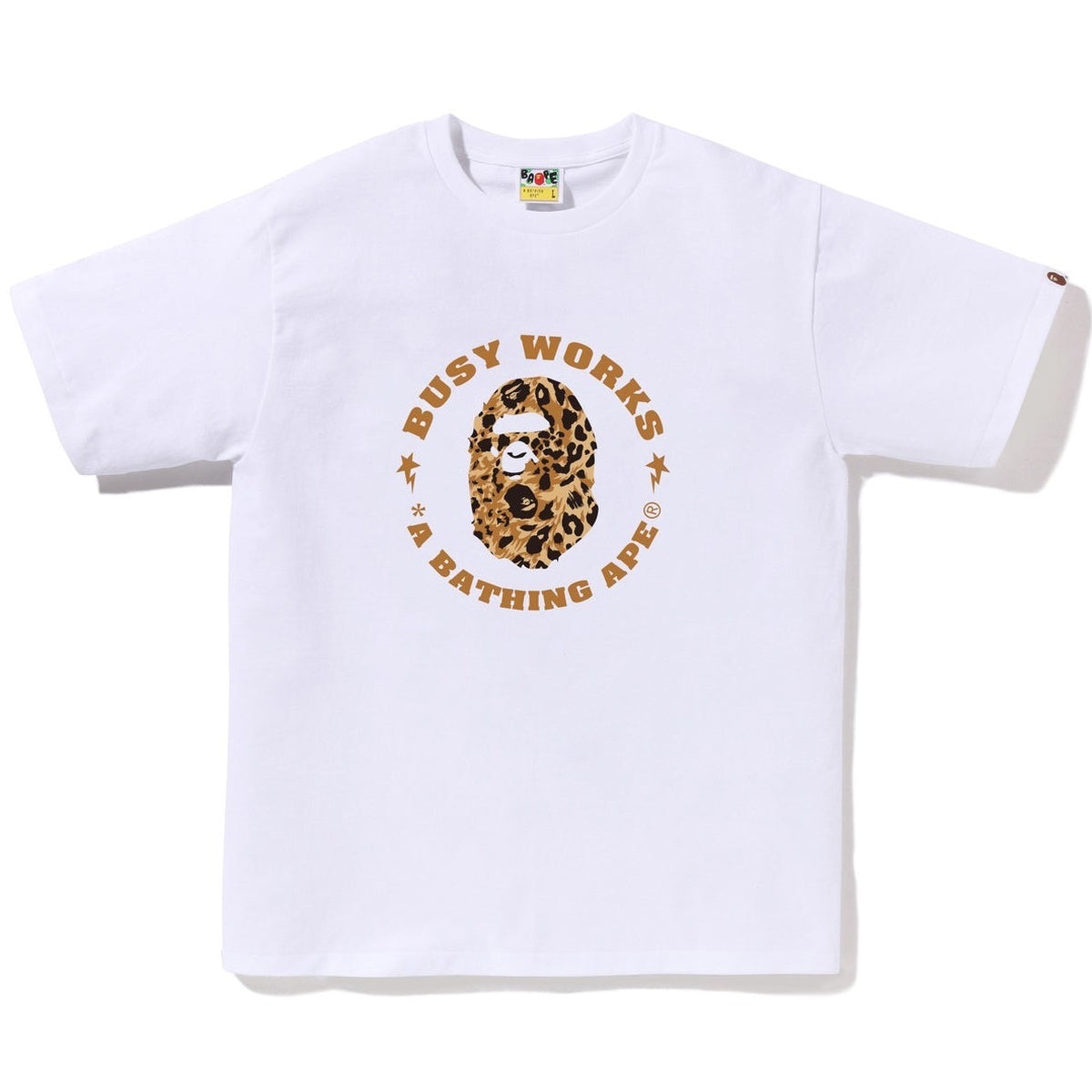A BATHING APE BAPE WILD LEOPARD PATTERN BUSY WORKS STA TEE WHITE