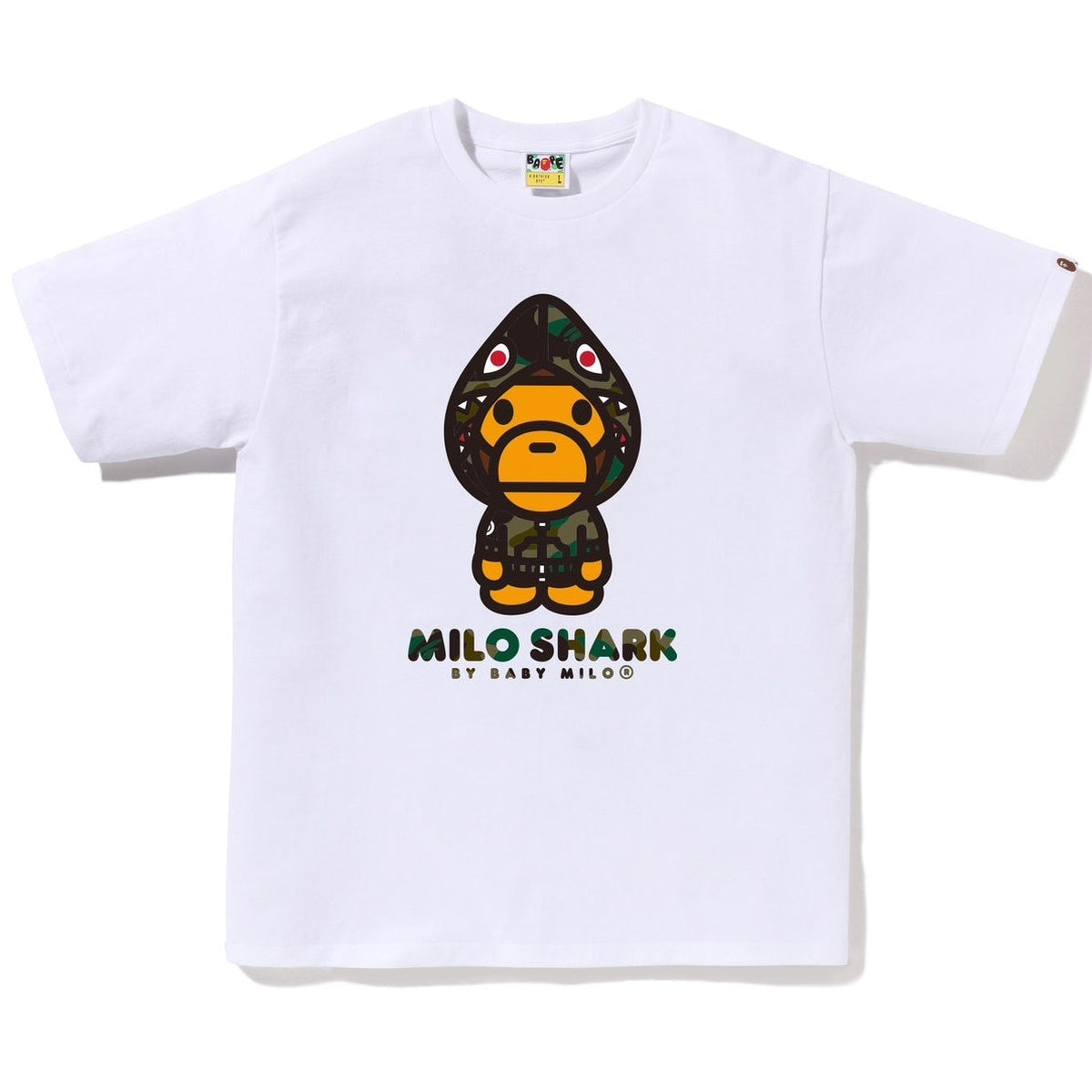 A BATHING APE BAPE 1ST CAMO MILO SHARK FZH TEE WHITE GREEN