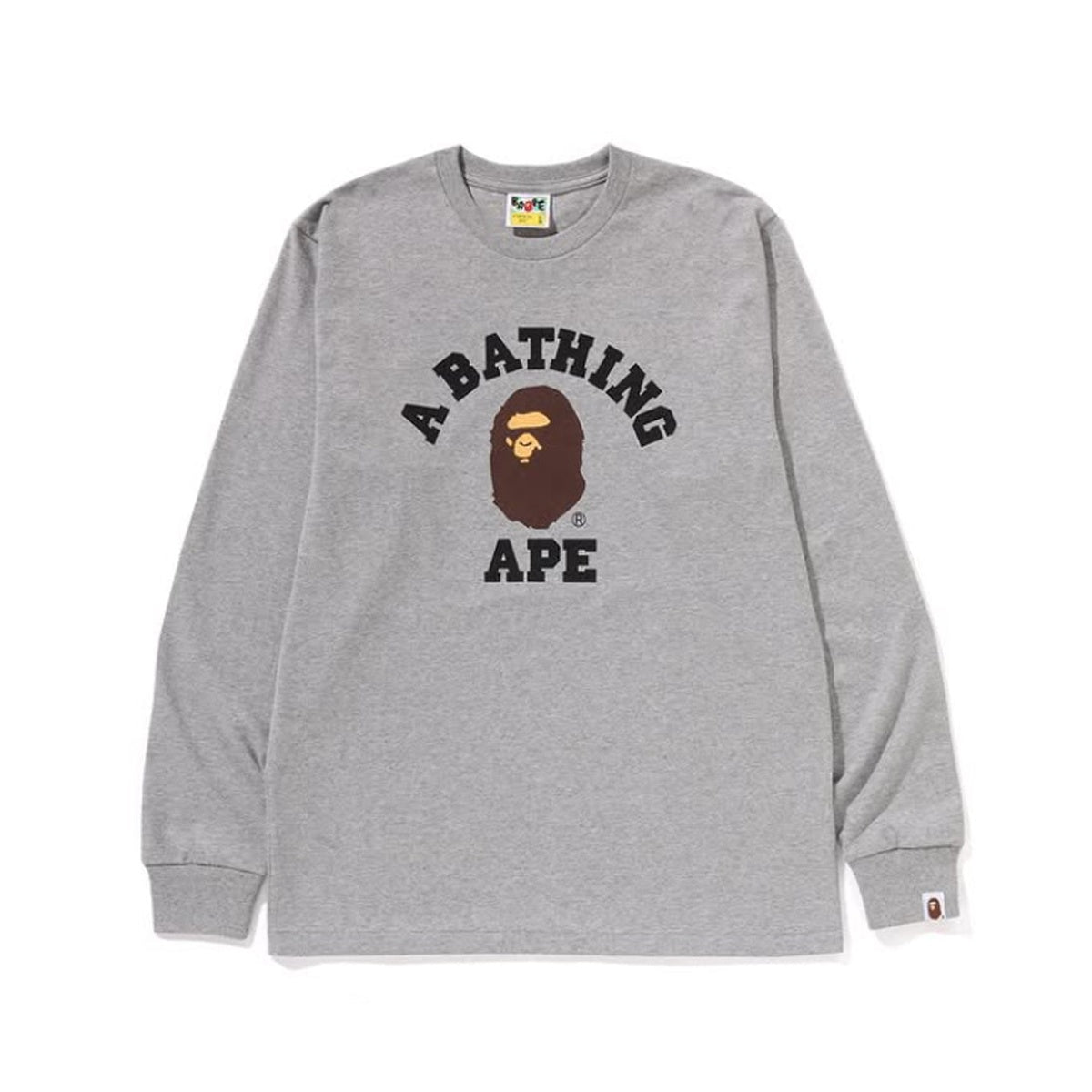 A BATHING APE BAPE COLLEGE L/S TEE GRAY