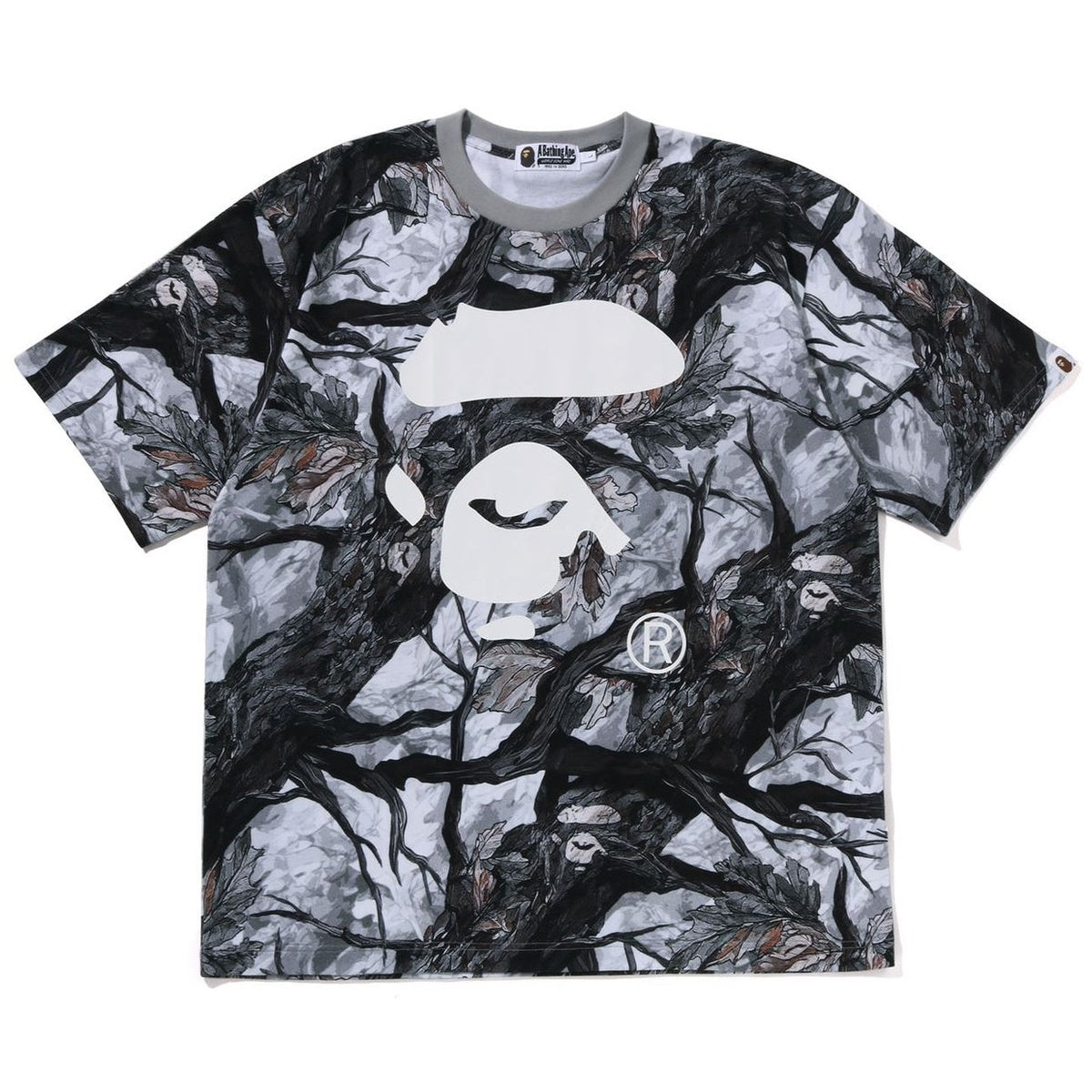 A BATHING APE BAPE TREE EDGE CAMO APE FACE RELAXED FIT TEE WHITE