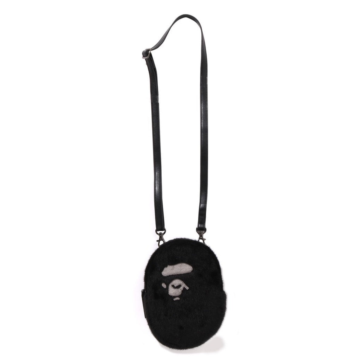 A BATHING APE BAPE APE HEAD FAUX FUR MINI SHOULDER BAG BLACK