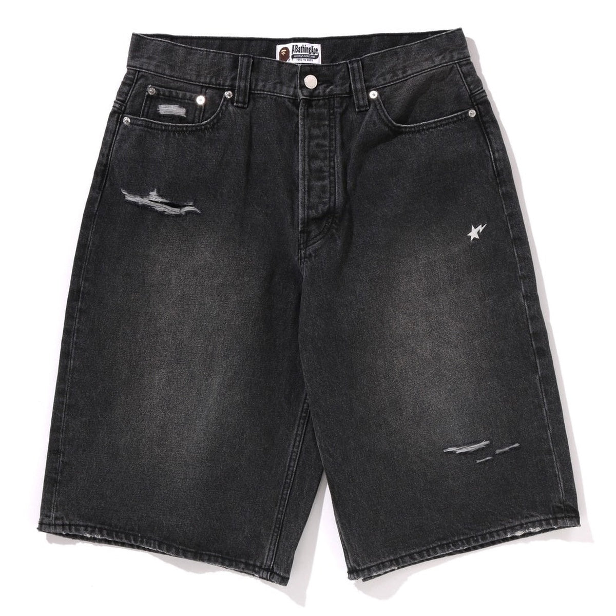 A BATHING APE BAPE STA RELAXED FIT DENIM SHORTS BLACK