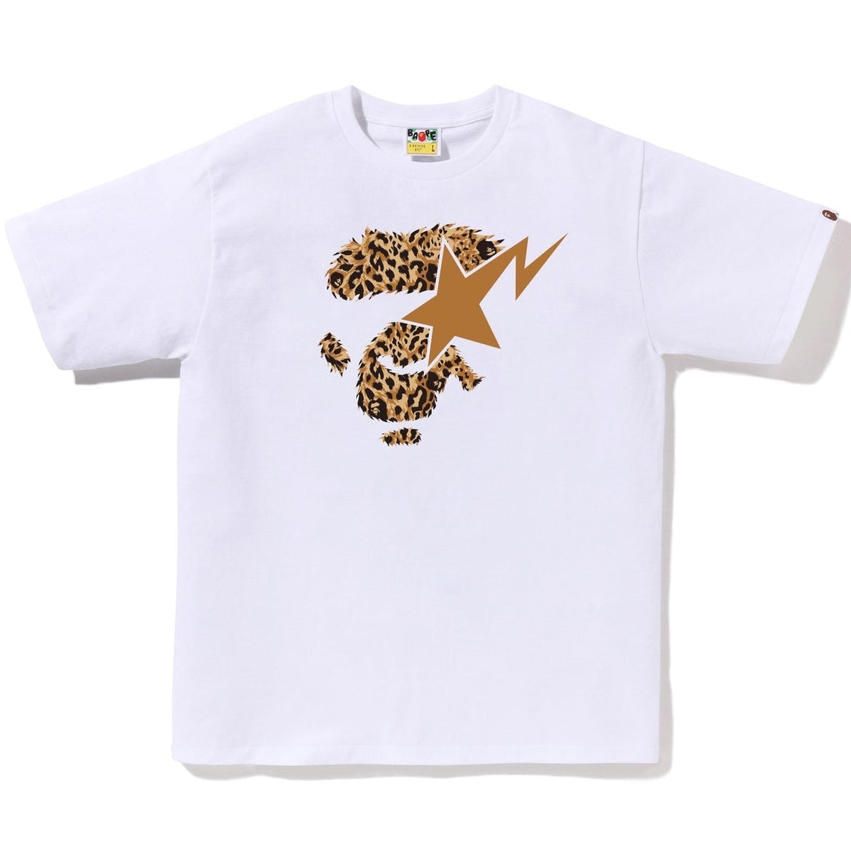 A BATHING APE BAPE WILD LEOPARD PATTERN APE FACE STA TEE WHITE