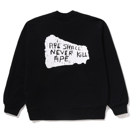 A BATHING APE BAPE LOGO REVERSIBLE LOOSE FIT CREWNECK SWEAT SHIRT BLACK