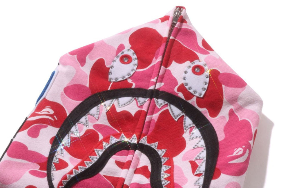 A BATHING APE BAPE ABC CAMO CRYSTAL STONE  SHARK FULL ZIP HOODIE PINK