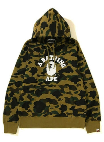 A BATHING APE BAPE 1ST CAMO COLLEGE PULLOVER HOODIE GREEN