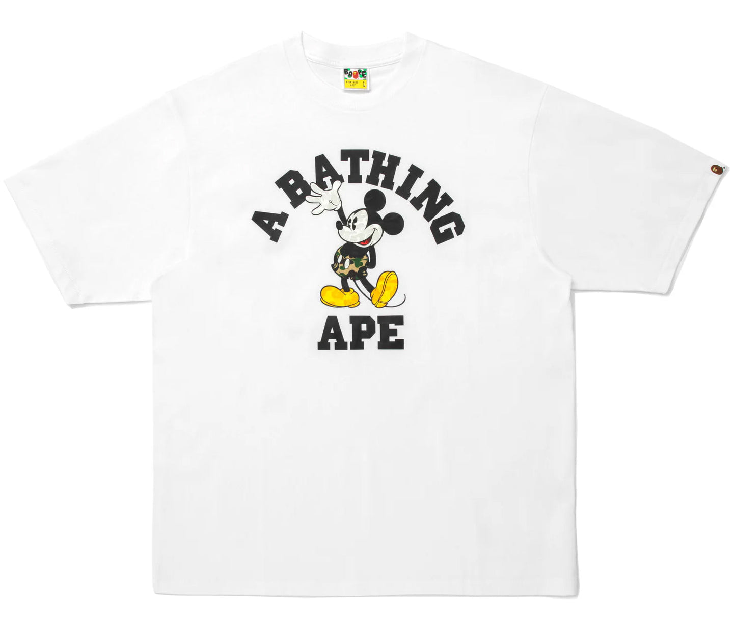 A BATHING APE BAPE x DISNEY MICKEY MOUSE COLLEGE RELAXED FIT TEE WHITE