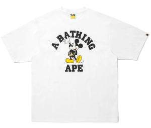 A BATHING APE BAPE x DISNEY MICKEY MOUSE COLLEGE RELAXED FIT TEE WHITE