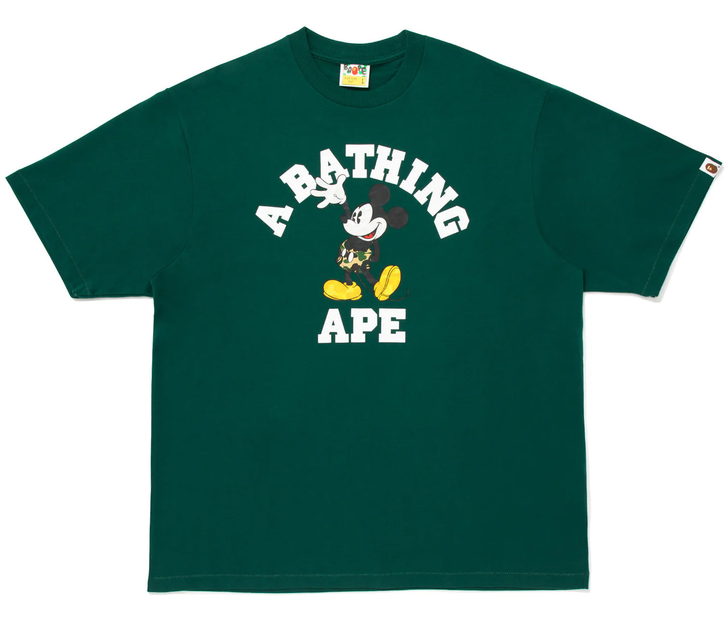 A BATHING APE BAPE x DISNEY MICKEY MOUSE COLLEGE RELAXED FIT TEE GREEN