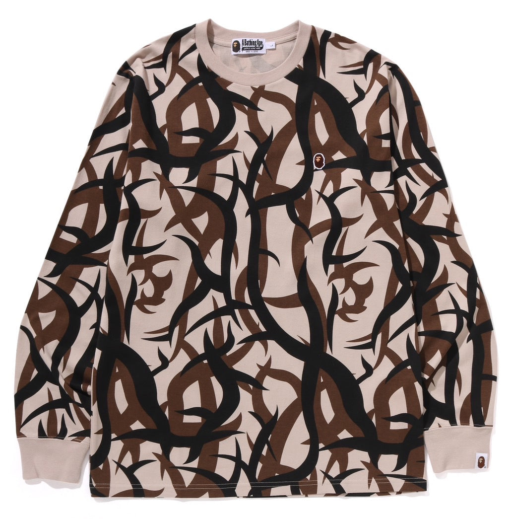 A BATHING APE BAPE TRIAL CAMO ONE POINT L/S TEE BEIGE