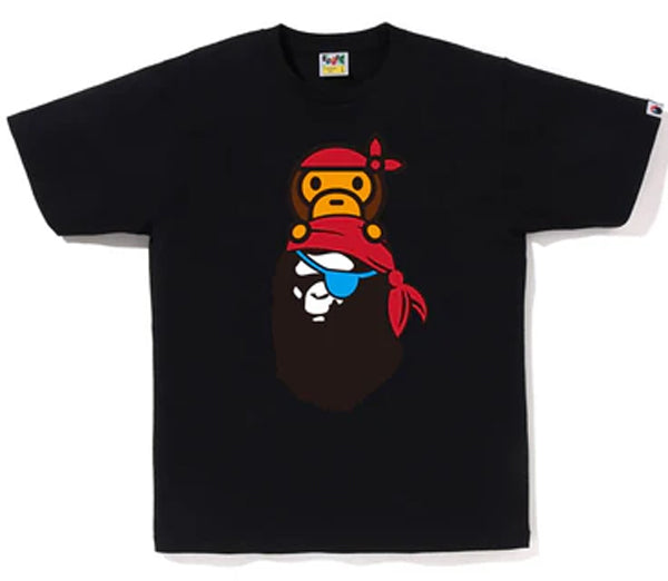 A BATHING APE BAPE APE PIRATE MILO ON APE HEAD TEE BLACK