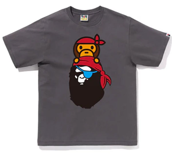 A BATHING APE BAPE APE PIRATE MILO ON APE HEAD TEE CHARCOAL